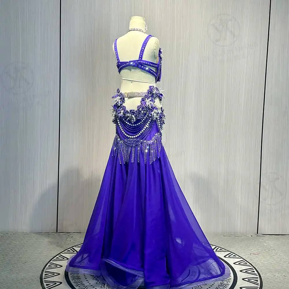 Customized Eastern Belly Dancewear Women Clothes Tassel Belly Dancing Bra Skirt Belt Oriental Dance Costume Group Stage Suit Set