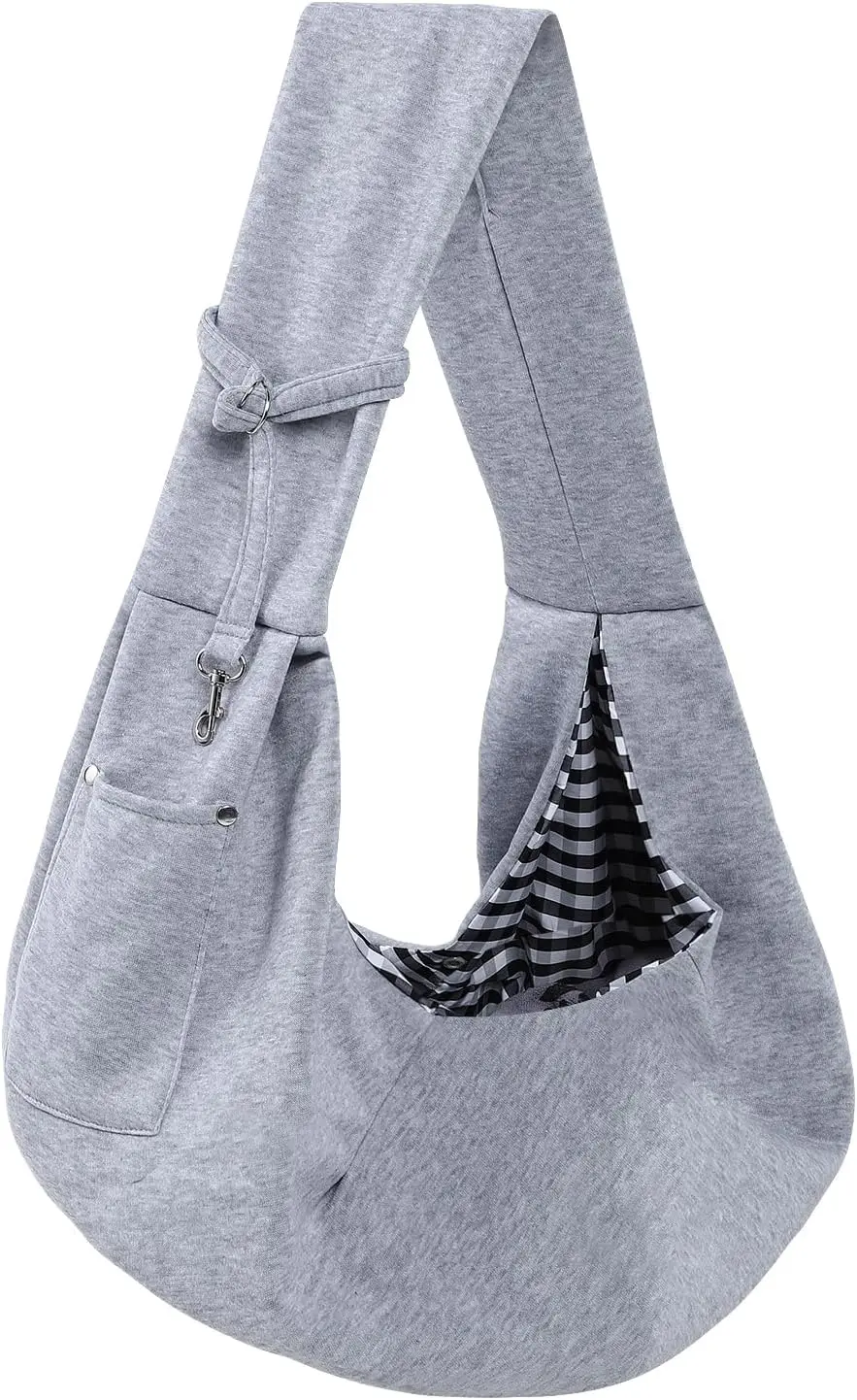 Dog Carrier Sling - Reversible Puppy Carrier Purse with Storage Pocket, Hand-Free Dog Sling Carrier Dog and Cat Harness (Gray)