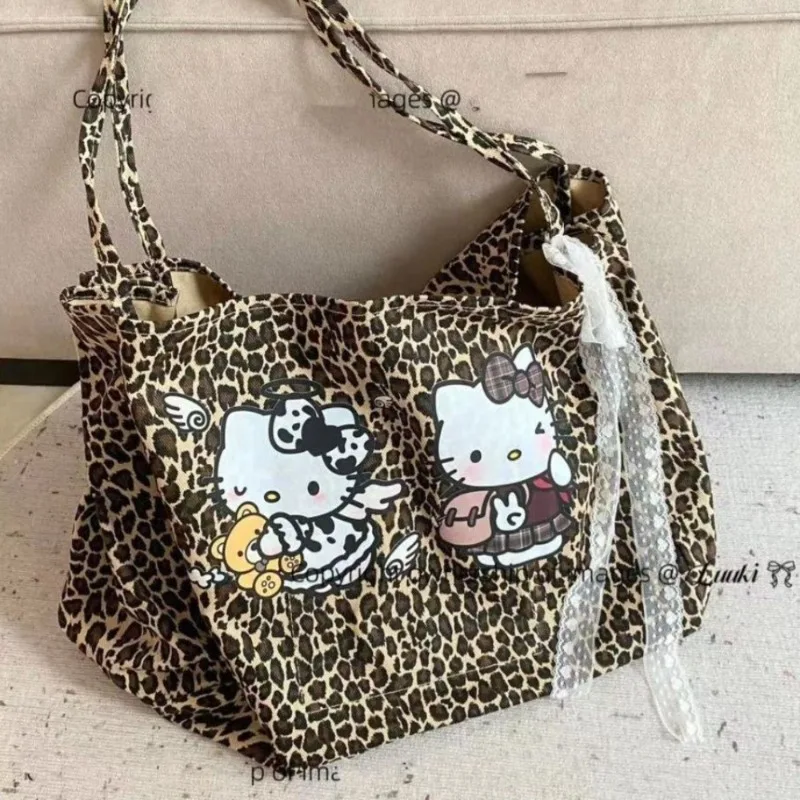 MBTI-Sac à Main Vintage Léopard pour Femme, Mignon, Hello Kitty, Fourre-Tout de Grande Capacité, Style Américain, Luxe