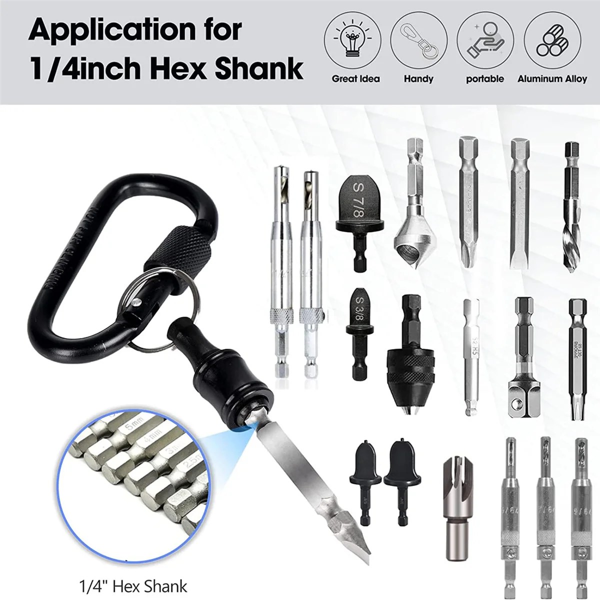 Hex Chave De Fenda Bit Titular, Barra De Extensão, Adaptador De Parafuso Chaveiro, Broca Mudança Broca Bits Titular, 1/4"