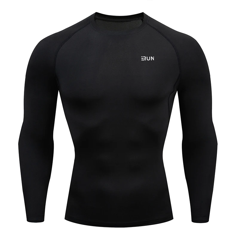 Men Running T-shirt Round Neck Long Sleeve Sport Tops Gym Fitness Sportshirts Male Jogging Tracksuit Athletic Shirt Compression