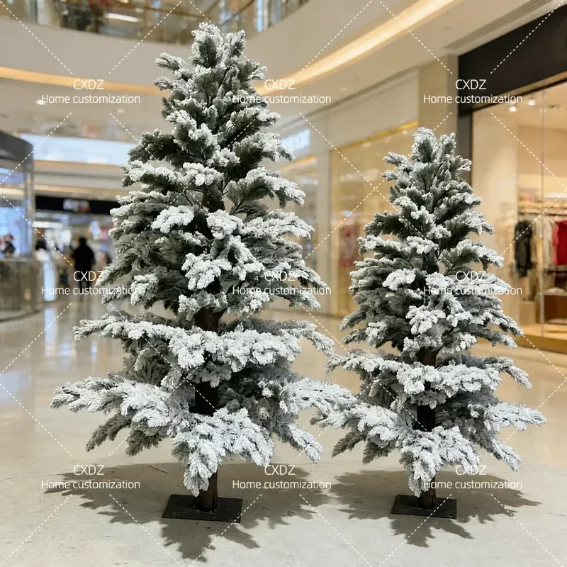 Simulated Cedar Tree Green Turquoise Rime Fluffy Metasequoia Pool Fir Fake Tree Winter Scene Ice Snow Landscaping Mall