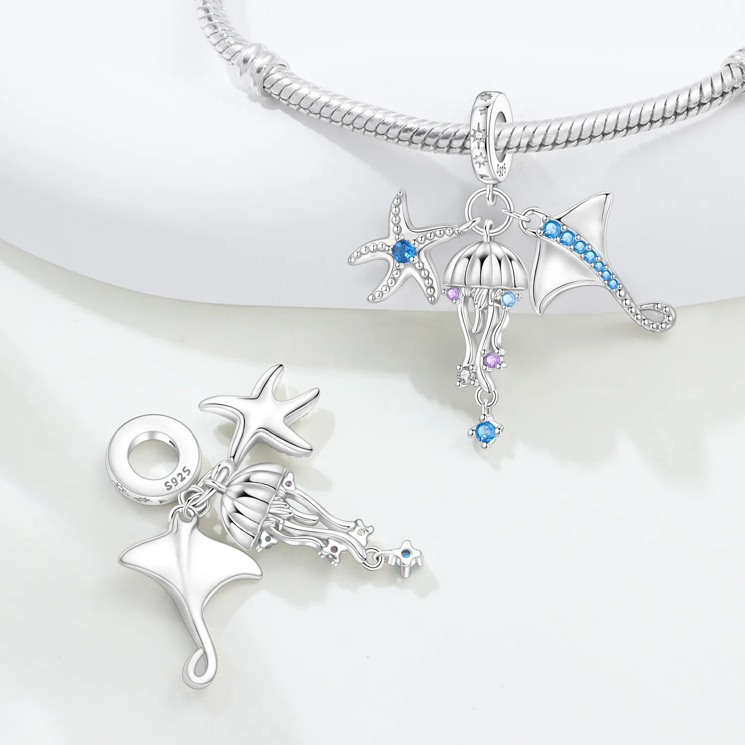 

PANPOKI 925 Sterling Silver Sea Star Jellyfish Devil Fish Pendant Beads Original Pendants Bracelet Charm Jewelry Party DIY Gift