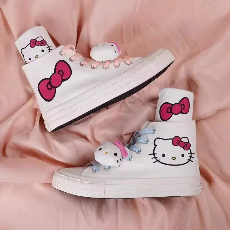 Hello Kitty nowe płócienne buty college kreskówki antypoślizgowe wysokie buty na co dzień buty Sanrio męskie i żeńskie studenci codzienne mieszkania