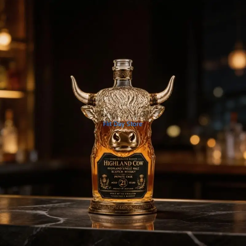 F92C Cabinet Display Glass Liquor Bottle With Animal Profile Cover, Storage Vessel for Shelf Styling, Serving, and Collection