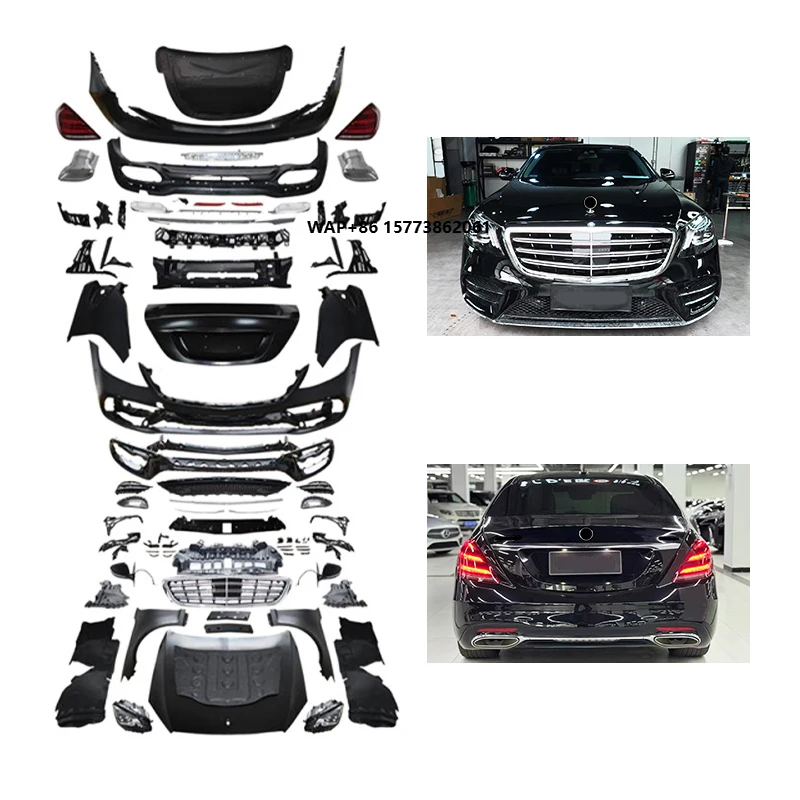 ترقية W221 2005-2013 إلى W222 S450 إصدار المصد الأمامي والمصد الخلفي طقم الجسم مناسب للفئة M-Bz S