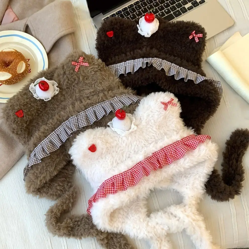 

Cake Bear Ear Protection Hat Cartoon Korean Style Plush Pullover Hats Headgear Breathable Winter Warm Hat Autumn and Winter