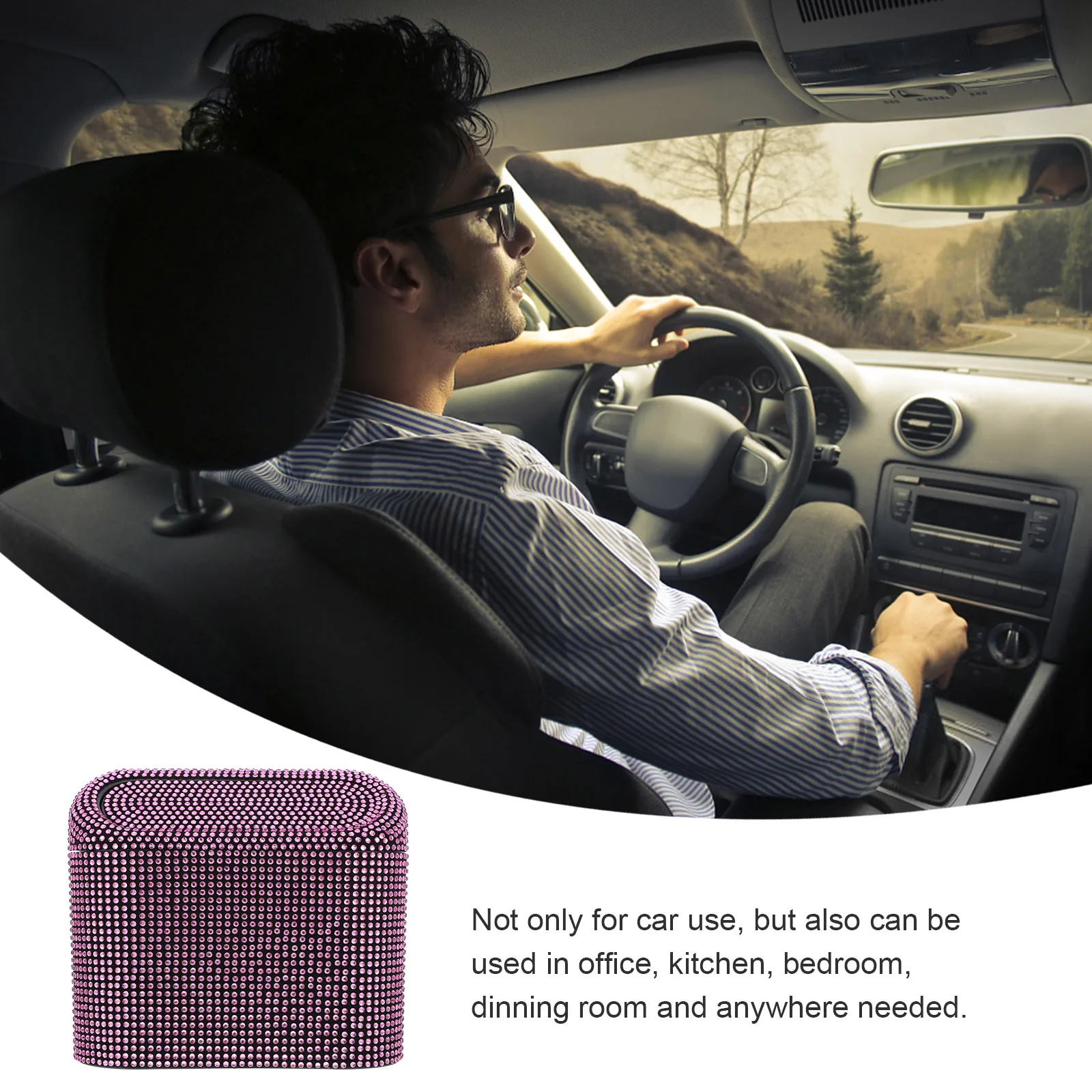 

Bling Rhinestone Plastic Car Trash Can Small Durable Garbage Holder For Vehicle Interior Accessories