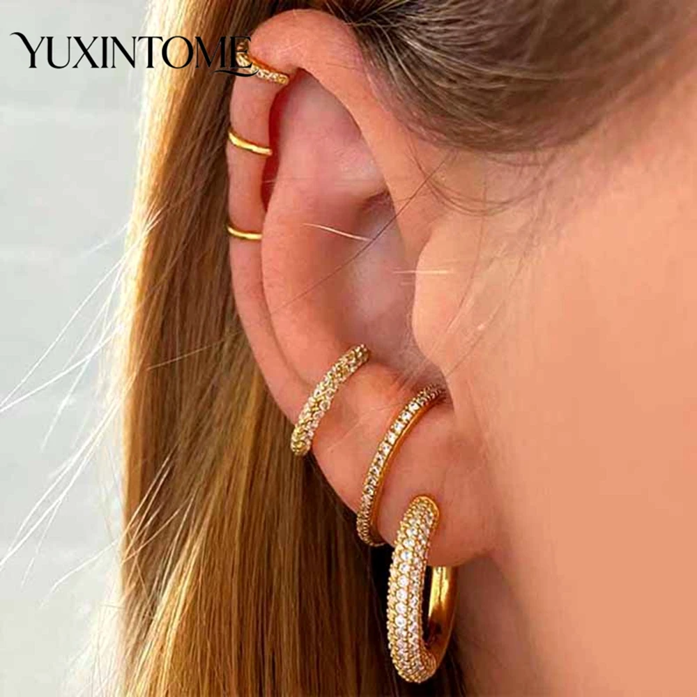 YUXINTOME 925 Sterling Silver Needle Classic Crystal Earring Women's Perforated Earrings Party Jewelry Boutique Accessories Gift