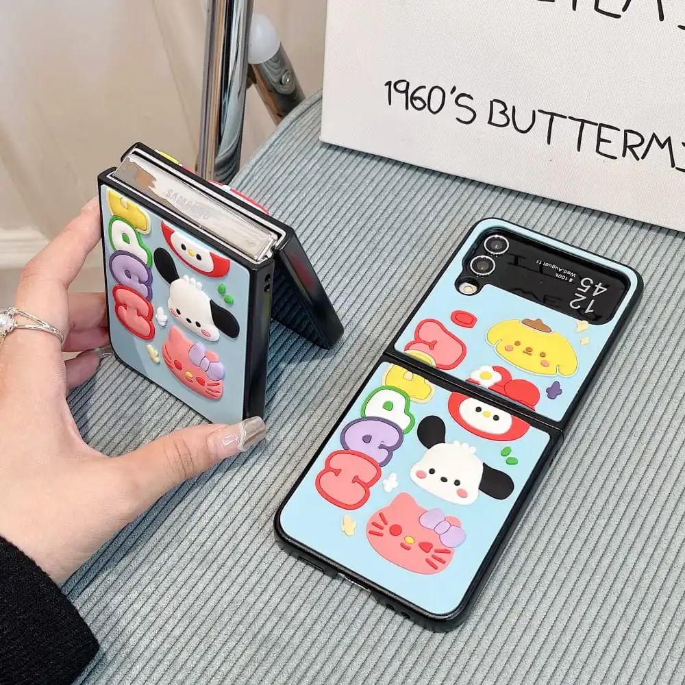 삼성 갤럭시 Z 플립 4 Z플립 5 5G 용 귀여운 만화 산리오 애니메이션 역할 전화 케이스, 부드럽고 사랑스러운 접이식 화면 보호 커버