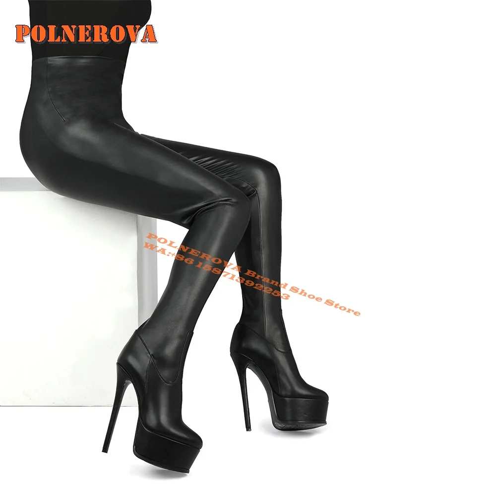 

Platform Black Splicing Sexy Trouser Boots Round Toe High Heels Solid Spicy Girl Runway Show Women Stretch Boots 2024 Big Size