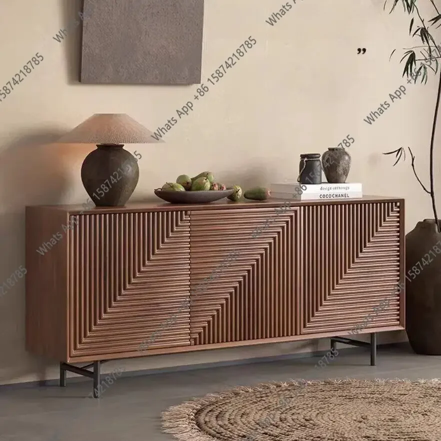 BJ Nordic Style Solid Wood Dining Side Cabinet Modern Simple Storage Living Room Geometric Texture Decoration Fashion