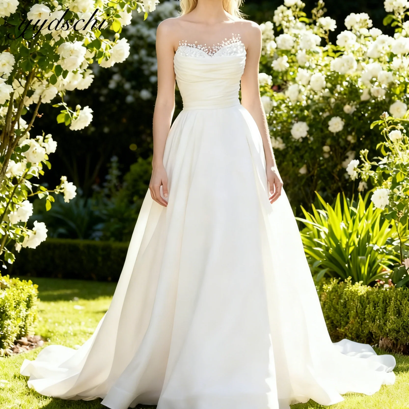 تخصيص أنيقة الحبيب الرقبة اللؤلؤ تانك الشيفون 2025 فساتين الزفاف للمرأة ذيل محكمة زي العرائس Vestidos De Noiva