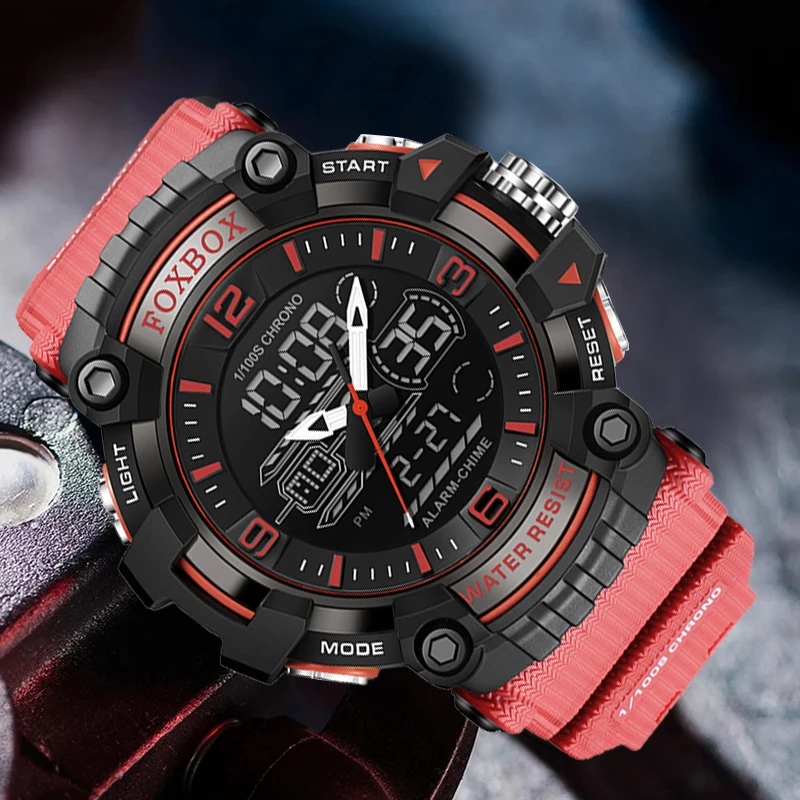 LIGE Multifunctional Chrono Digital Watches MensFOXBOX Dual Movement Sport Wristwatch Waterproof Electronic Clock Reloj Hombre