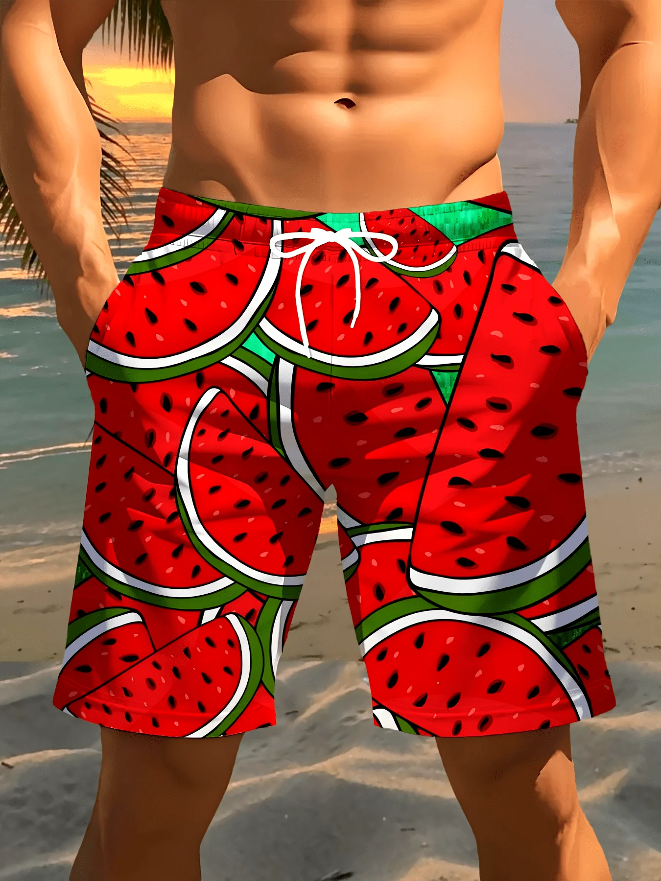 2026 Summer New  Men's Watermelon Print Quick-Dry Board Shorts Y2K Oversized Casual Pants Suitable for Daily and Training Wear