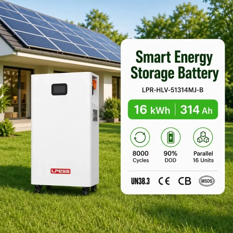 LPR-HLV 51.2V 314Ah 16kWh Mobile Energy Storage Battery LCD Display Wheels 8000 Cycles 90 DOD CAN RS485 WiFi