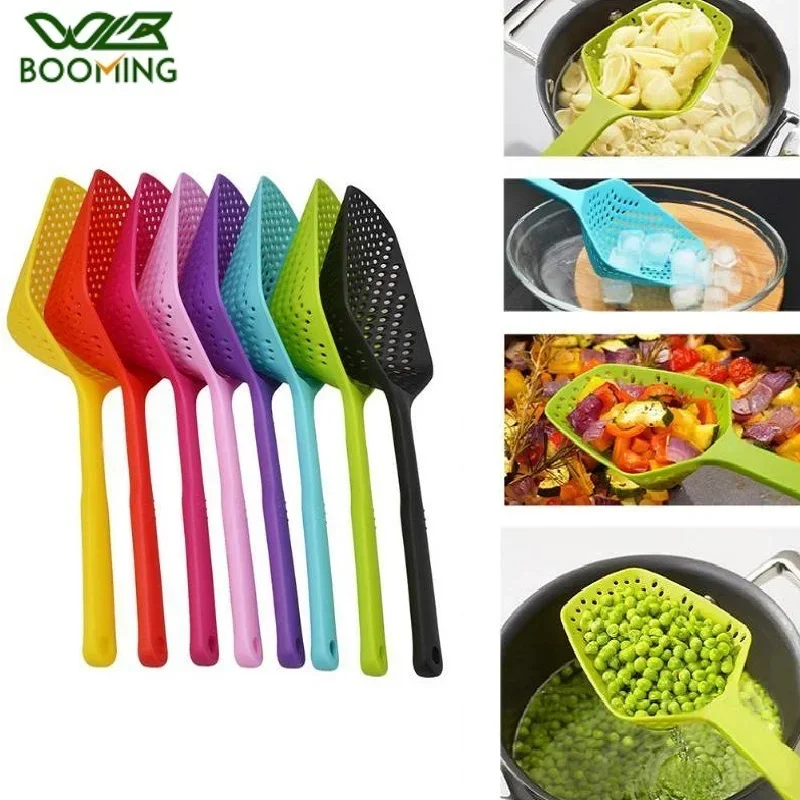 WBBOOMING Random Silicone Drain Spoon Kitchen No-stick Drain Colanders Shovel Strainers Veggies Water Leaking Cooking Tools