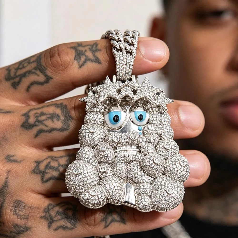 Full Diamond Pendant Punk Rapper Jewelry Gifts Sparkling Men Girl Boy Friends Iced Out Hip-hop Cartoon Necklace Accessory