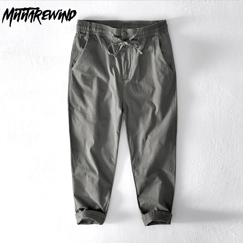 

Summer Man Pants 5XL Daily Casual Cotton Linen Pants Drawstring Elastic Waist Ninth Baggy Pants Korean Fashion Pant Breathable