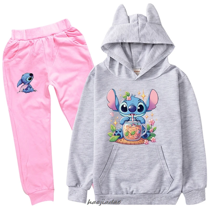 Conjunto de treino Lilo and Stitch infantil, Hoodies, moletom, Casacos, Calças, Casual, Meninas, Menino, Crianças, Vestuário, 2 peças