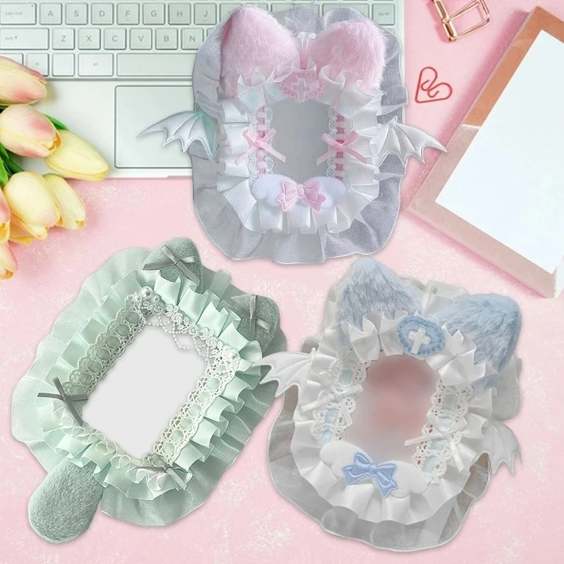 Diy Plush Lace Poker Card Holder Kpop Photocard Case Ribbon Bow Lolita Sweet Toploader Anime Itabag Ornament Id Card Display