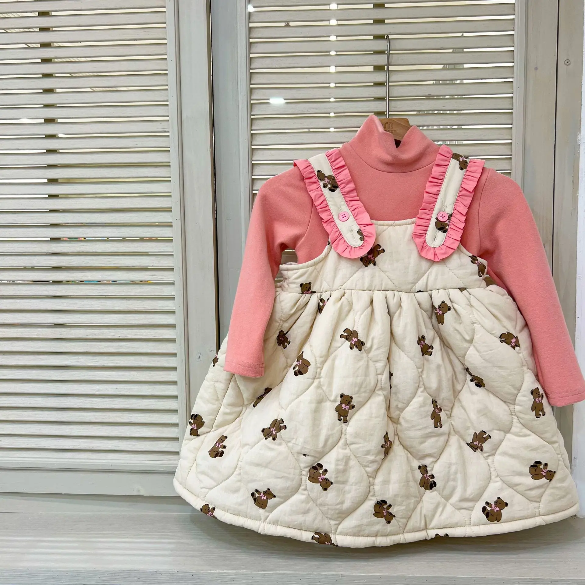 deer jonmi Korean Style Winter Baby Girls Printed Cotton Padded Dresses Thicken Warm Ball Gown Kids Princess Suspenders Dress