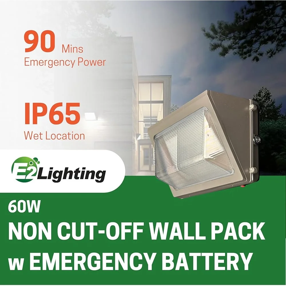 60 واط الجدار حزمة الضوء مع بطارية احتياطية للطوارئ 7800lm IP65 مقاوم للماء الغسق إلى الفجر الكهروضوئية الإضاءة الأمنية في الهواء الطلق