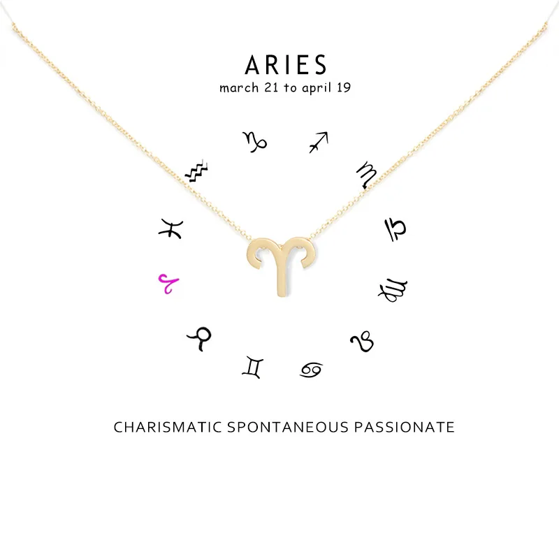 Aries Zodiac Sign Alloy Constellation Pendant Necklaces For Ladies Gift with Blessing Card Charismatic Spontaneous Passionate