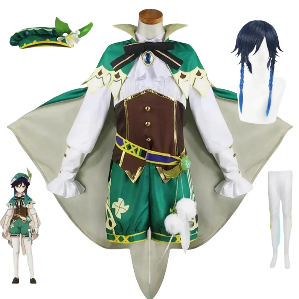 Ensembles de perruques de costume de cosplay de Venti pour femmes et hommes, vêtements d'anime de jeu, fête d'Halloween