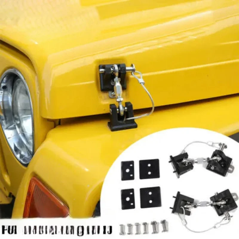 For Jeep Wrangler JK 2-Pack Car Stainless Steel Hood Lock Kit with Buckle Anti-Theft