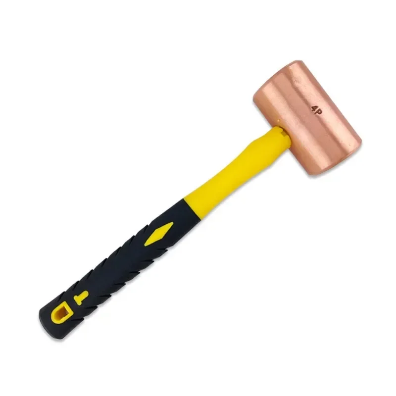 Copper Hammer Cylindrical Pure Copper No Spark Round Head Hammer Rubber Handle Anti-slip Multifunction Metalworking Hand Tools