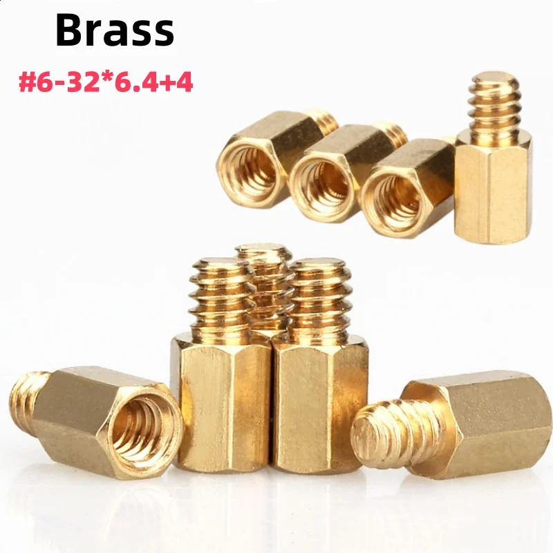 Hex Brass Spacing Screws Threaded Pillar UNC 6#-32x6.4+4mm PCB Computer PC Motherboard Standoff Spacer