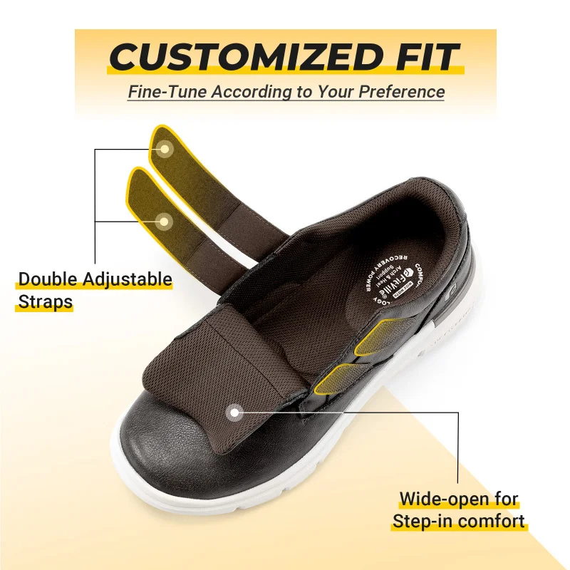 Scarpe da uomo in pelle, larghe, da passeggio, idrorepellenti, facili da indossare, comode, casual, eleganti, per piedi gonfi di diabetici._voghion.com