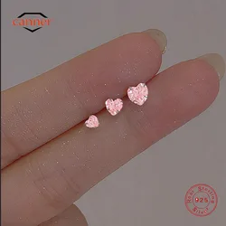 CANNER 3/4/5mm Rosa Colorato a forma di Cuore Zircone 3PCS Set Orecchini con perno Per Le Donne 925 Sterling Silver Ins Orecchini Belli Regalo