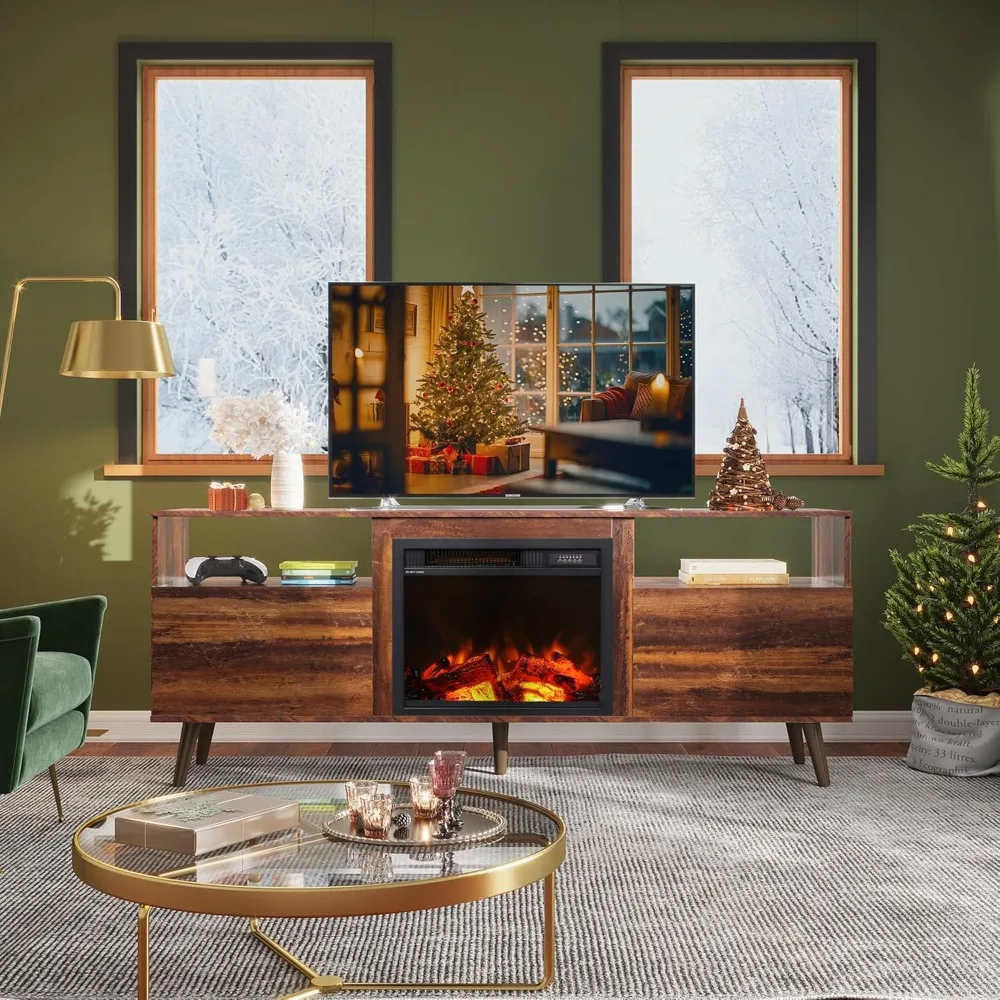 TV Stand for 65 Inch TV, 58 Inch Entertainment Center with 18 Inch Electric Fireplace, Media Console with 2 Storage Cabinets