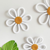 Hand Woven Boho Macrame Daisy Flower Ornament Wall Hanging Decoration Nordic Baby Kids Room Nursery Decor Girls Dorm Photo Props