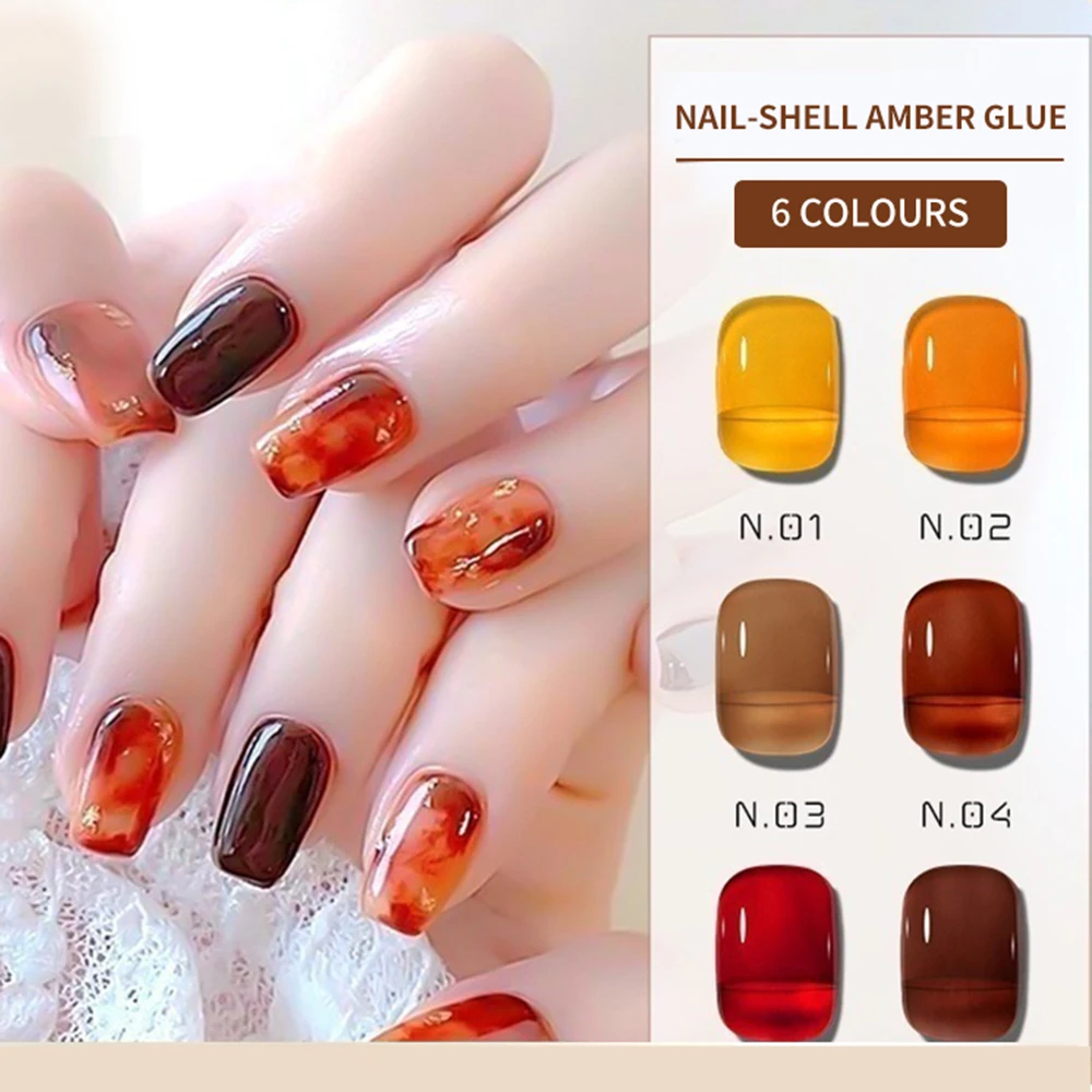 5g/Bottle Amber Nail Gel Jelly Crystal Semi-Tansperaent Gel Nail Polish Translucent Tortoise Shell Caramel Orange Soak Off Gel