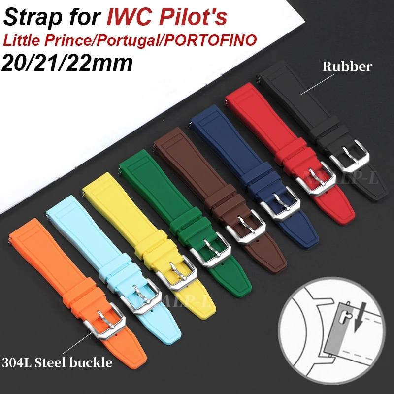 For IWC Pilot's Rubber Watch Strap for Little Prince Portugal PORTOFINO Watchband Silicone Sport Bracelet Belt 20mm 21mm 22mm