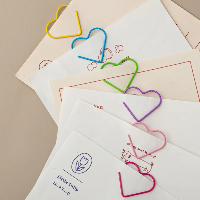 30Pcs Mixed-color Heart-shaped Paper Clips Student Test Paper File Binder Clip Index Bookmarks Creative School Office Supplies