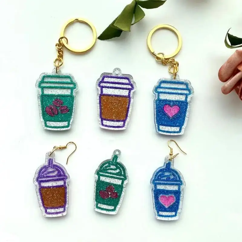 DIY Keychain Crystal Epoxy Resin Mold Handmade 6 Coffee Cups Earrings Eardrop Danglers Silicone Mould DIY Crafts Mould