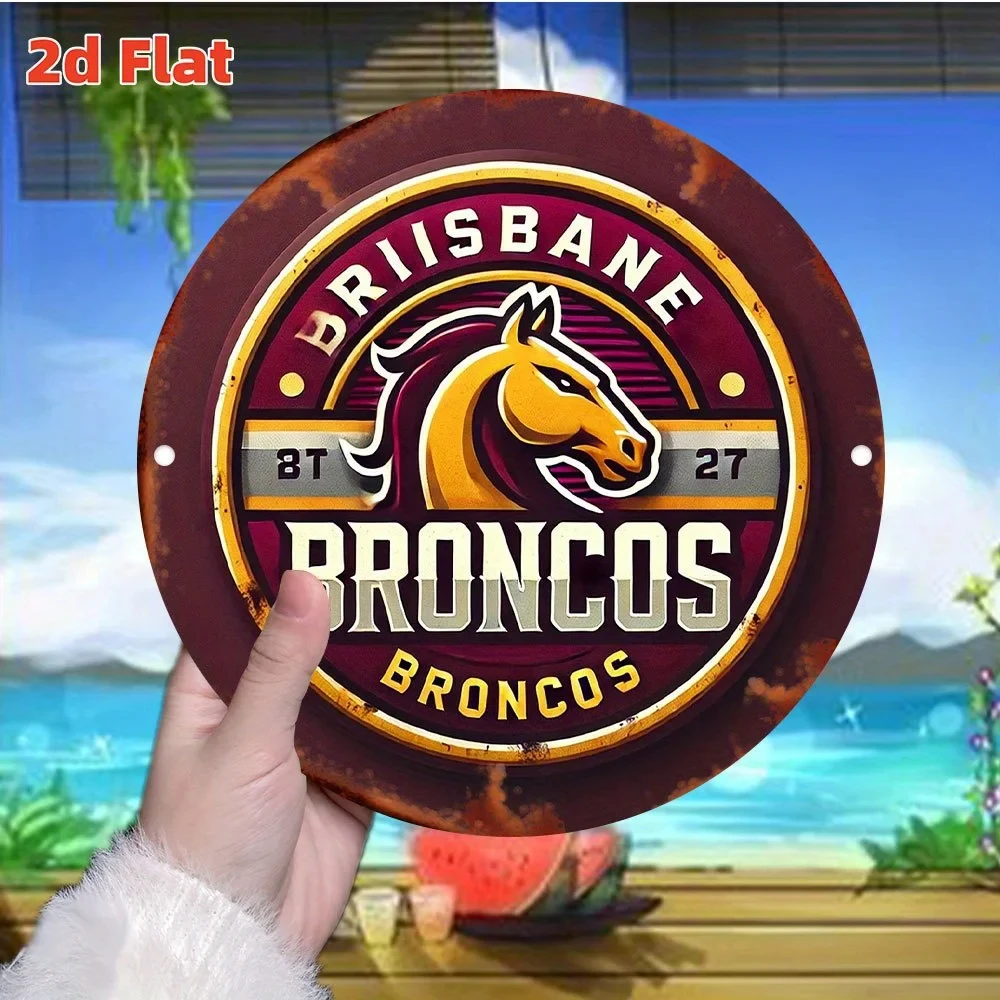 2D Flat, 1-Piece Brisbane Broncos Logo Vintage Metal Tin Sign - 8x8inch Country Aluminum Wall Art, Suitable for Garage, Home, Bar Decoration - Reusable