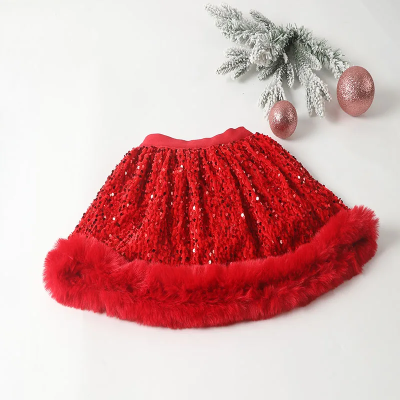 Girls Christmas Skirt Tutu Mesh Tulle Party Princess Skirt Children Red Mini Skirt With Kids Outfit New Year Gift