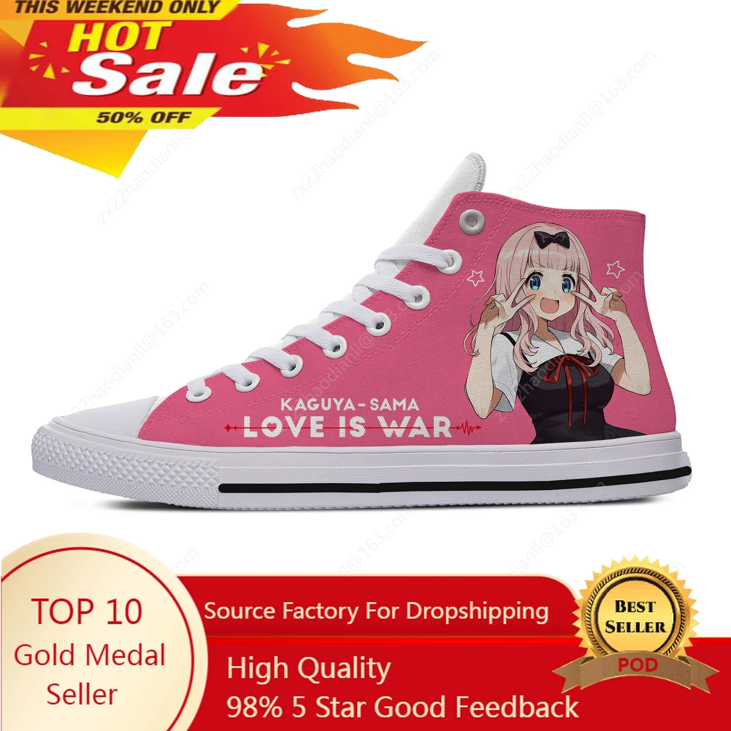 

Anime Kaguya Sama Love Is War High Top Sneakers Men Women Teenager Casual Shoes Canvas Running Shoes 3D Print Lightweight shoe