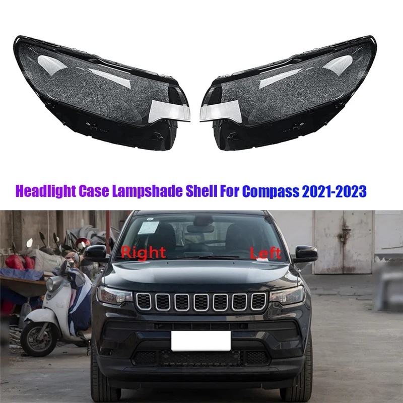 Headlight Cover Housing for Compass 2021-2023 Replace Light Lamp Glass Lens Lamp Case Lampshade Shell Caps A