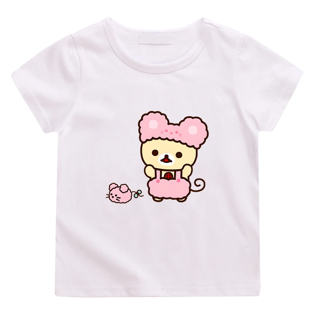 Rilakkuma Bear Kawaii T-shirt for Boys and Girls Children Cartoon Graphic Printing Tee-shirt 100% Cotton Summer Soft Tshirts Tee