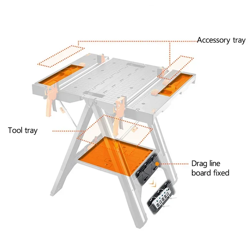 WX051 Workbench Multifunctional Folding Woodworking Table DIY Portable Household Mobile Workbench Bearing 135kg