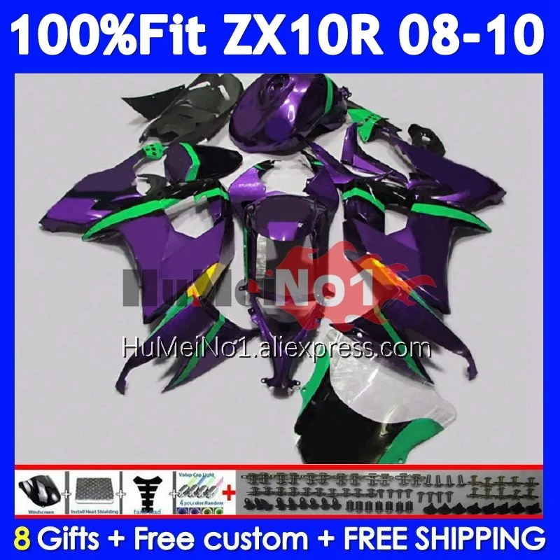 Body Kit For KAWASAKI NINJA ZX 10R 1000 10 R 218No.44 ZX-10R ZX10R 08 09 10 ZX1000 2008 2009 2010 Dark Purple Injection Fairing