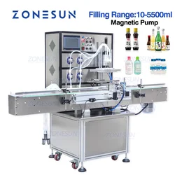 ZONESUN Liquid Filling Machine 4 Diving Heads Automatic Essential Oil Cosmetic Soap Foaming Bottle Magnetic Pump