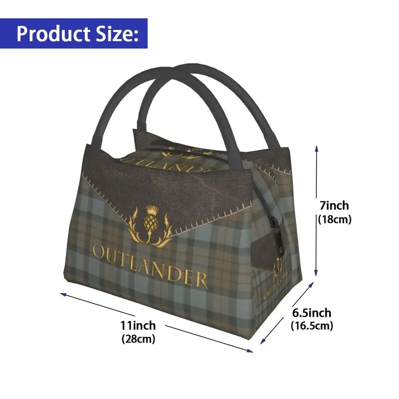 Custom Outlander Leather And Tartan Resuable Lunch Box Women Leakproof Scottish Art Cooler Thermal Food Insulated Lunch Bag