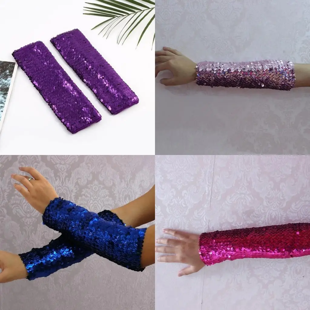 

M6CD 2lots Stretchable Arm Sleeve Fashionable Sequins Arm Covers Cosplay Arm Band for Performers and Celebration Event
